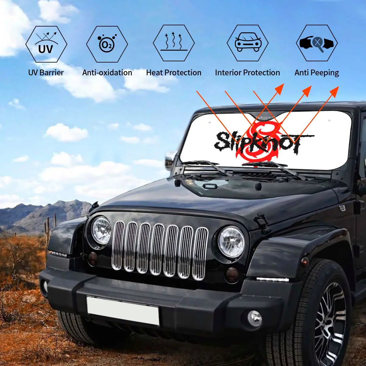 Custom Slipknot Heavy Metal Rock Auto Sun Shade – Folding Windshield Protector for Car, Truck, SUV - Premium auto sun shade from Lizard Vigilante - Just $23.88! Shop now at Lizard Vigilante