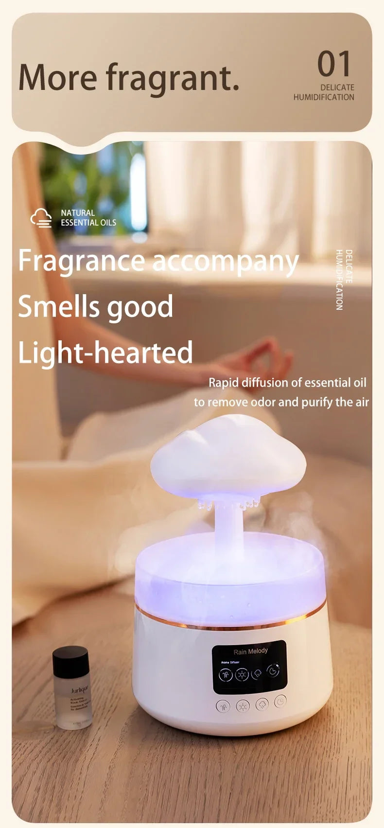 300ml 5W USB Air Diffuser Bluetooth Rain Cloud Humidifier Design Mushroom Lamp Colorful NightLight Ultrasonic Aroma Diffuser