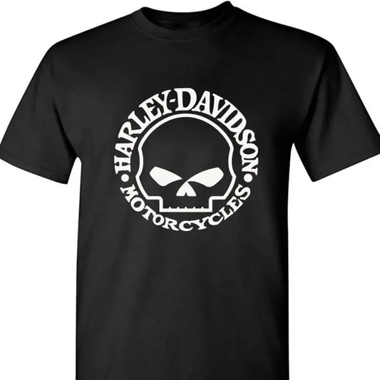 2024 Harley Davidson Men's Summer T-shirt Skull Solid Color Casual Cotton Tee - Premium tshirt from Lizard Vigilante - Just $23.88! Shop now at Lizard Vigilante