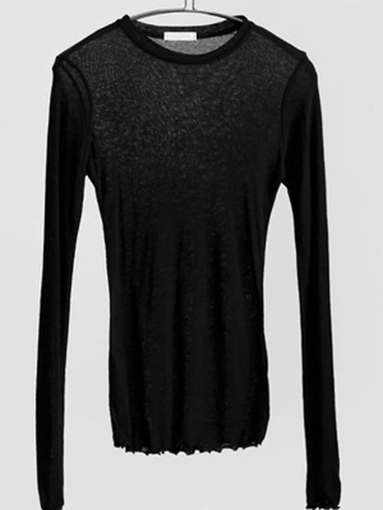 High Quality Plain T Shirt Women Cotton Elastic Basic T-shirts Female Casual Tops Long Sleeve Sexy Thin T-shirt see through - Premium  from Lizard Vigilante - Just $6.99! Shop now at Lizard Vigilante