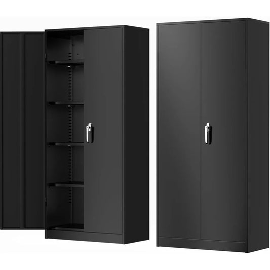 Metal Storage Cabinet, 72" Black Locking Storage Cabinets with Doors and 4 Shelves, Steel Lockable File Cabinet Metal Locker - Premium  from Lizard Vigilante - Just $227.99! Shop now at Lizard Vigilante