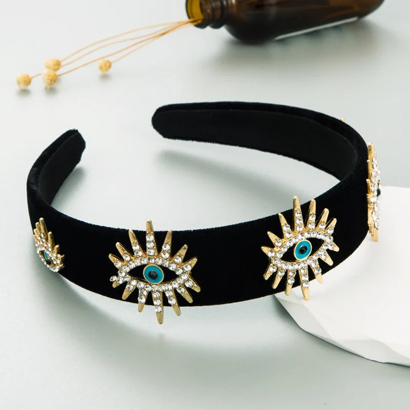 New Vintage Crystal Eyes Velvet Headband Wide Cross Baroque Hair Rope Party Hairband Girls Women Luxury Hair Accessories - Premium Headband from Lizard Vigilante - Just $36.99! Shop now at Lizard Vigilante