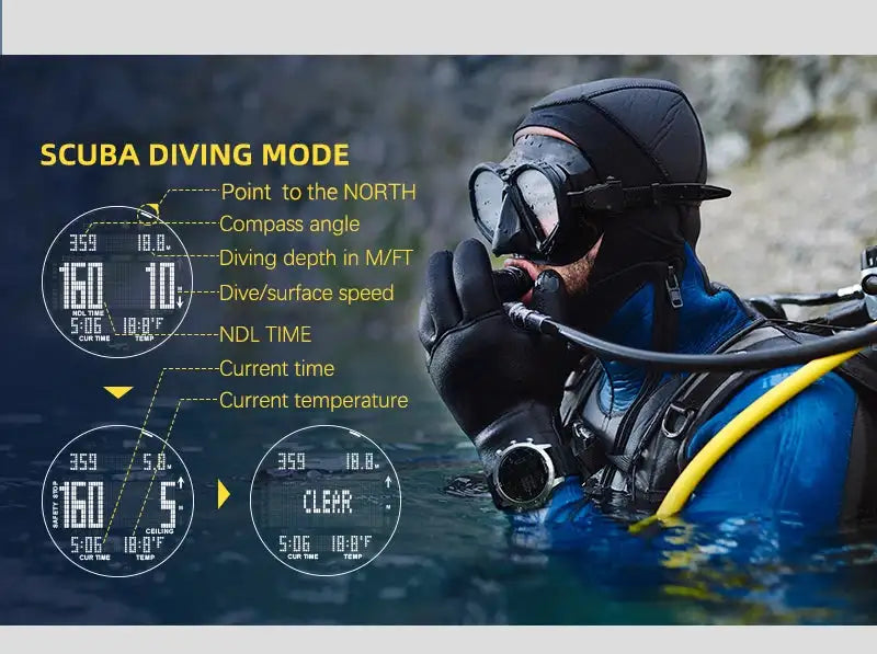 Men Dive Computer Watch Waterproof 100M Smart Digital Free Diving Watches Barometer Compass Temperature Clock