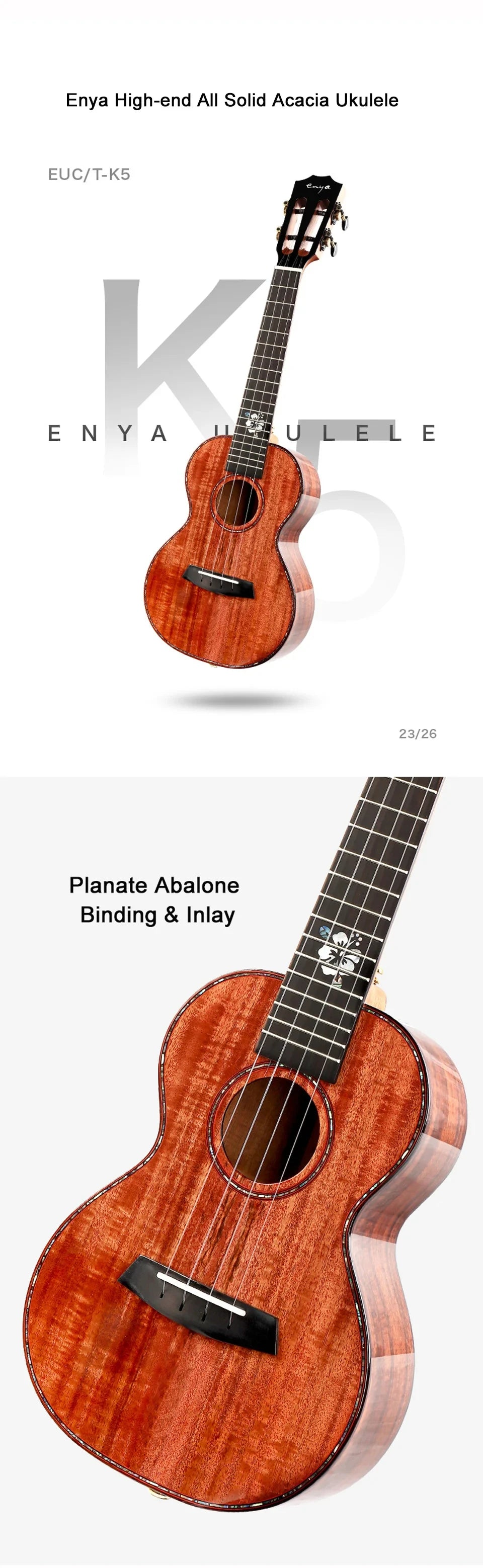 Enya EUC-K5 23 Inch All-Solid Acacia Concert Ukulele - Premium ukelele from Lizard Vigilante - Just $499.99! Shop now at Lizard Vigilante