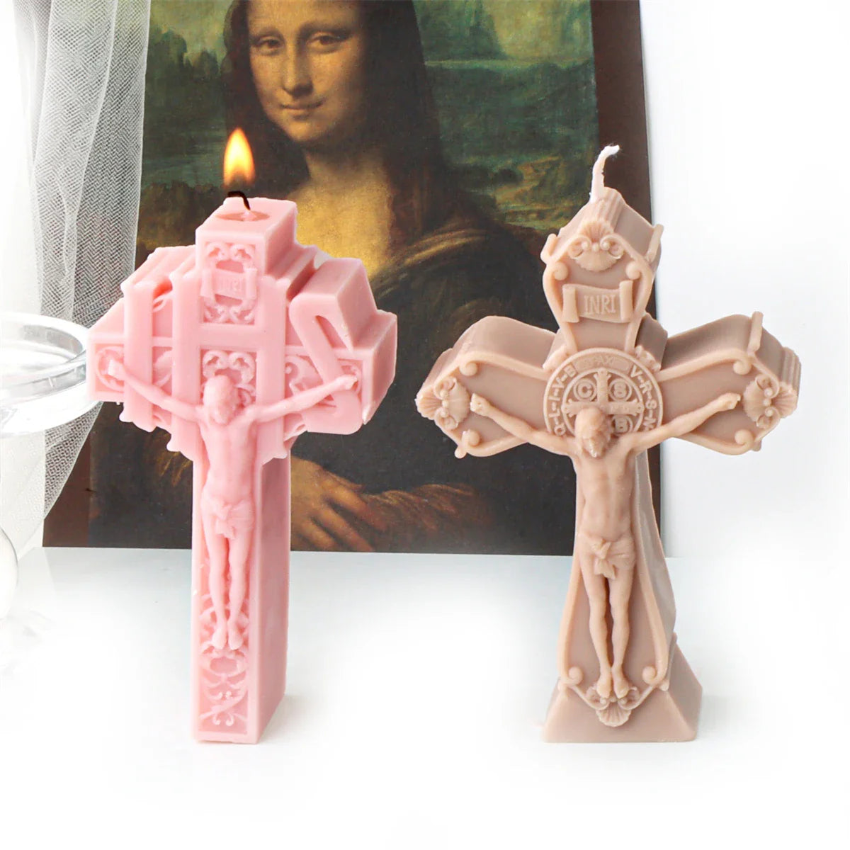 3D Jesus Cross Sculpture Candle Silicone Mold Resin Casting for Aroma Beads Soap DIY Handmade Decoration Gift Craft