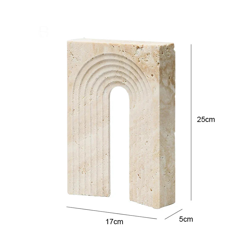 Travertine Sculptures and Figurines Archway Shape Statue for Shelf Coffee Table TV Cabinet Bookshelf Living Room Home Decoration