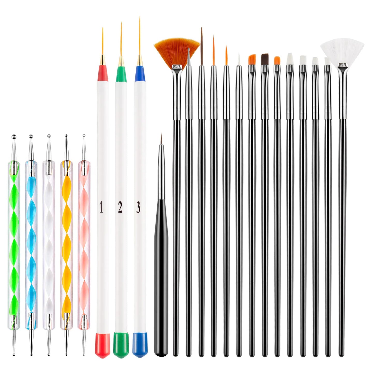 20/23PCS Professional Nail Art Brush Set with Liner Brush Dotting Tools Detail Brushes Synthetic Fiber for Acrylic/UV/Gel Polish