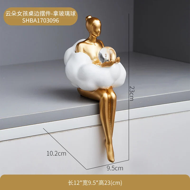 Sitting ballet girl art Golden sculpture Sitting posture ornament home accessories Statuettes Figurines office decor Statues