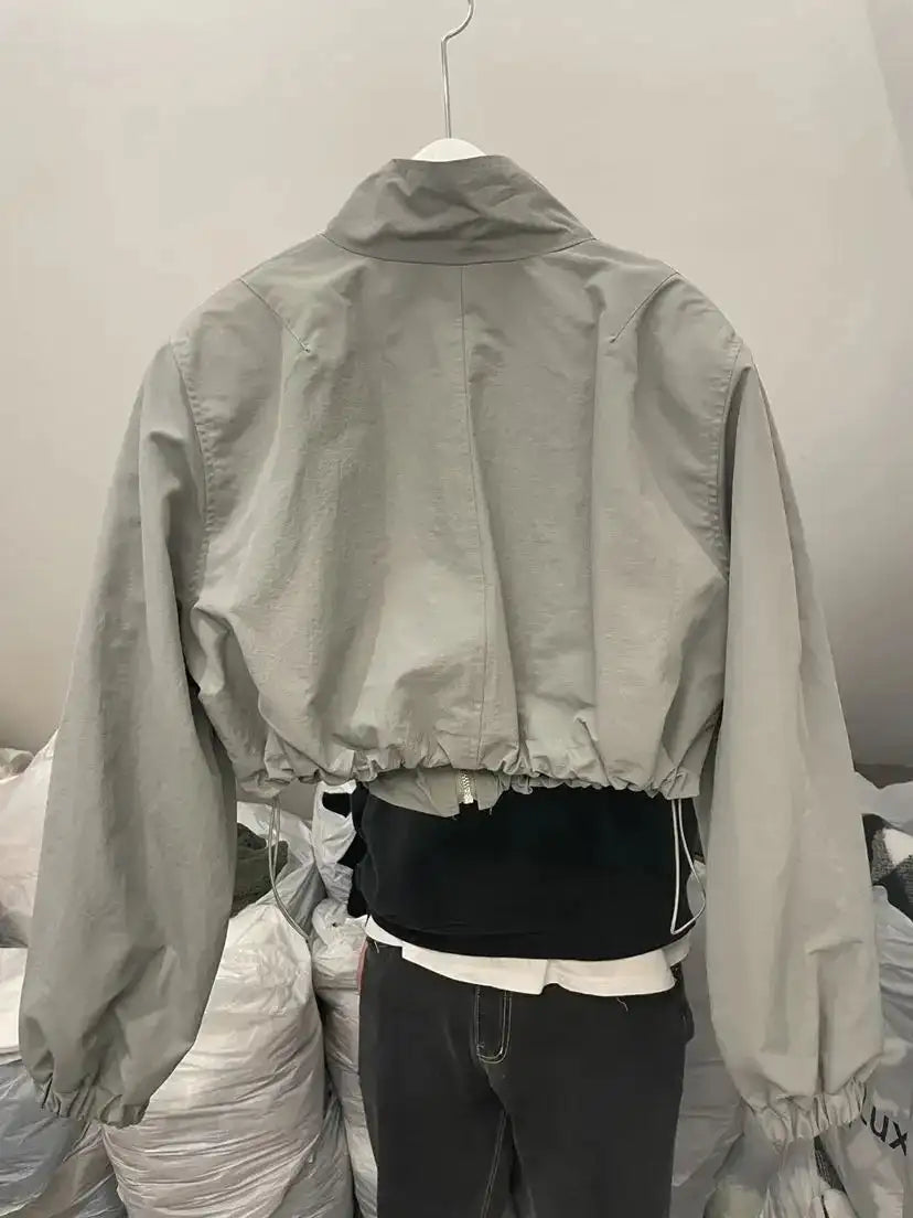 2024 Autumn Vintage Women's Windbreaker Cropped Jackets Harajuku Oversized Streetwear Long Sleeve Fashion Female Elegant Top
