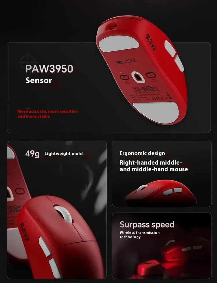 Waizowl OGM Pro V2 Hades Gaming Mouse Customize Wireless Three-Mode Paw3950 30000dpi Lightweight Gaming Mouse E-sports Ergonomic