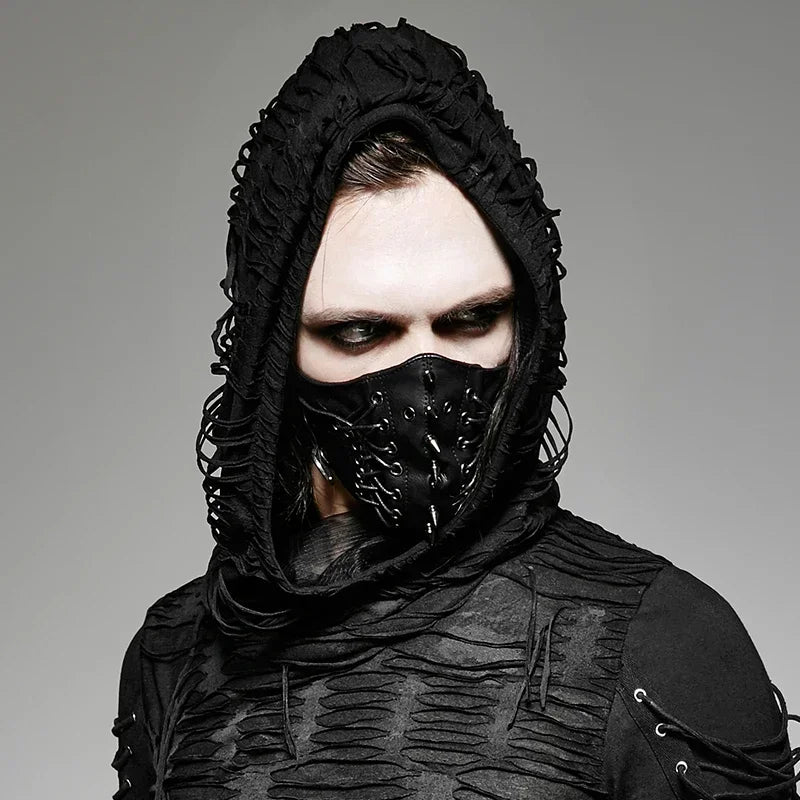 PUNK RAVE Gothic Hooded T-Shirt | Men's Long Sleeve Paisley Knit Top | Gothic Streetwear - Premium hooded tee from Lizard Vigilante - Just $41.99! Shop now at Lizard Vigilante