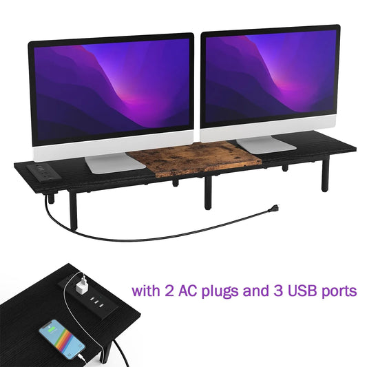 Monitor Stand for 2 Monitors Long Monitor Riser with USB Ports Wood Desktop Computer Riser Monitor Shelf Holder Stand - Premium  from Lizard Vigilante - Just $48.99! Shop now at Lizard Vigilante