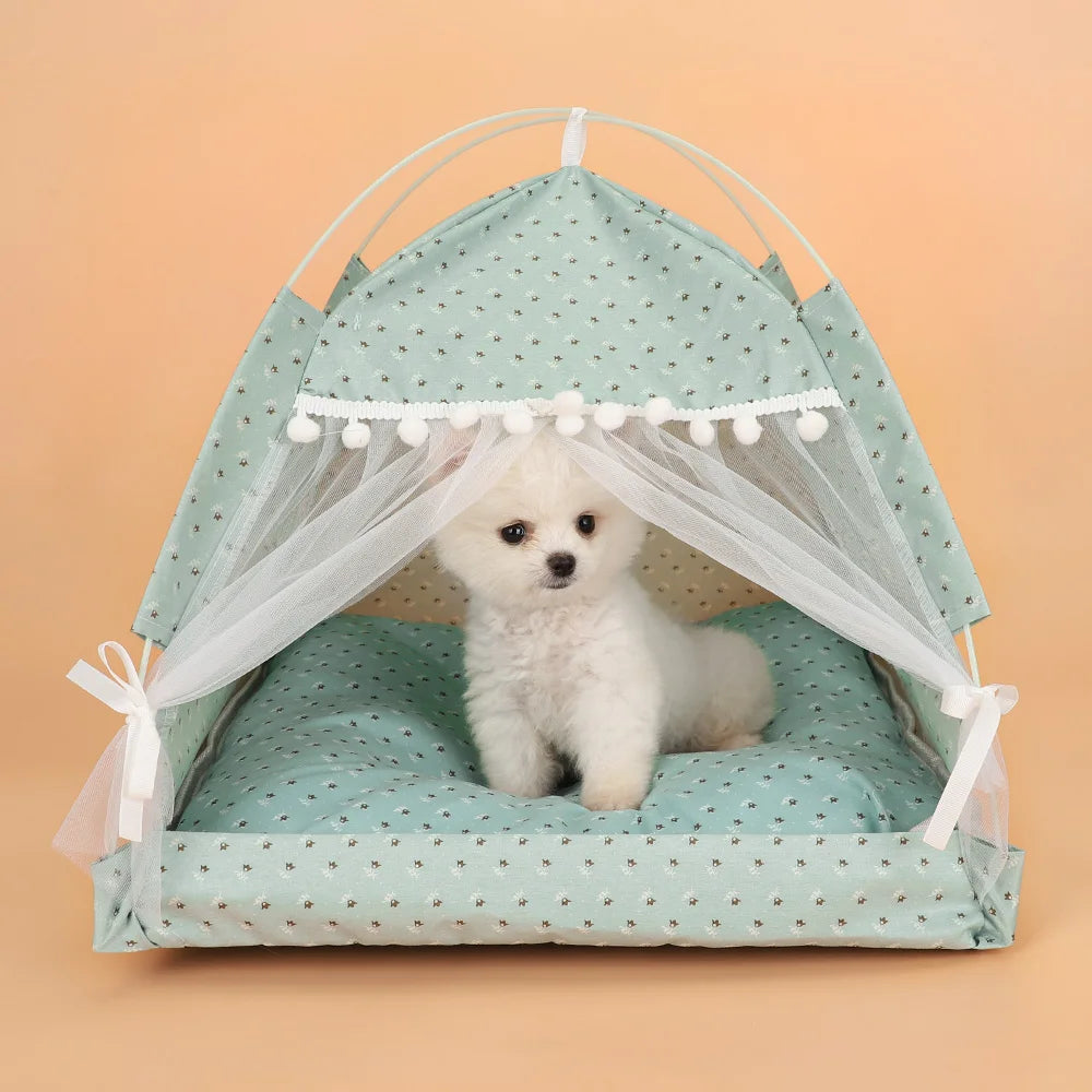 ZK20 Floral Print Pet Tent Bed – Portable & Cozy Cat and Small Dog House | Indoor Folding Enclosed Pet Teepee for Cats, Puppies, and Rabbits - Premium pet bed from Lizard Vigilante - Just $29.99! Shop now at Lizard Vigilante