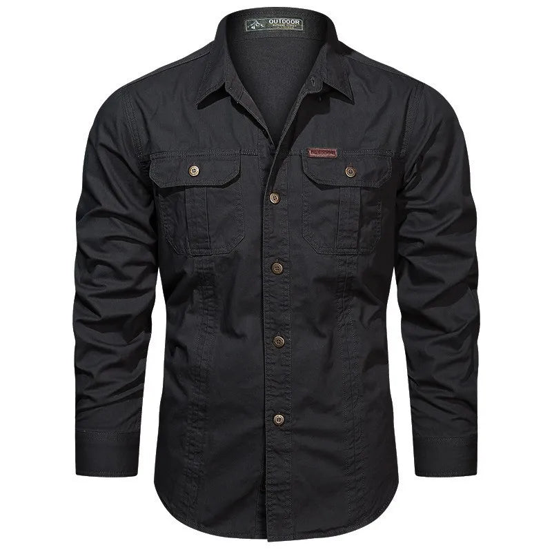 New Autumn Long-Sleeve Multi-Pocket Button-Down Shirt - Premium Long-sleeve shirt from Lizard Vigilante - Just $38.88! Shop now at Lizard Vigilante