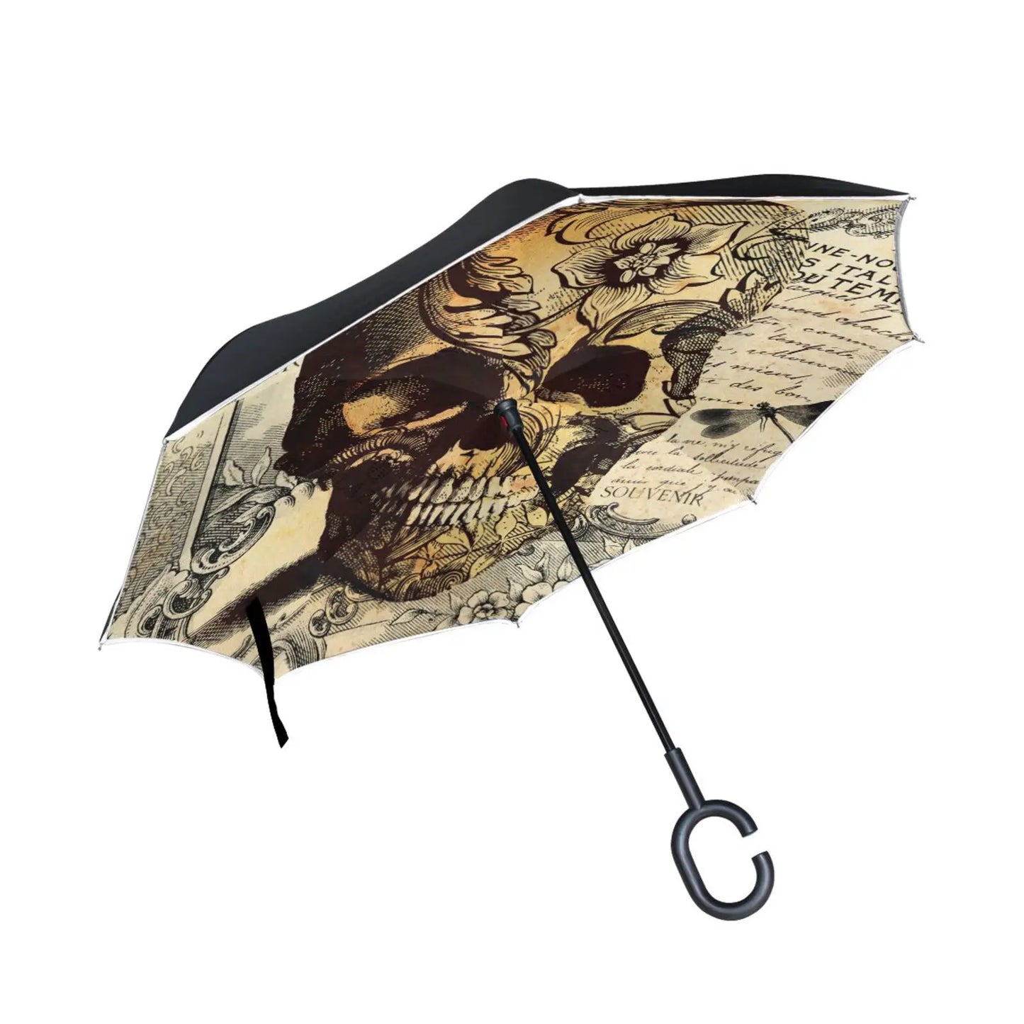 Vintage Tattoo Skull Double Layer Reverse Folding Windproof Umbrella – Large Self-Standing C Handle for Men, Outdoor & Car Use - Premium umbrella from Lizard Vigilante - Just $55.99! Shop now at Lizard Vigilante