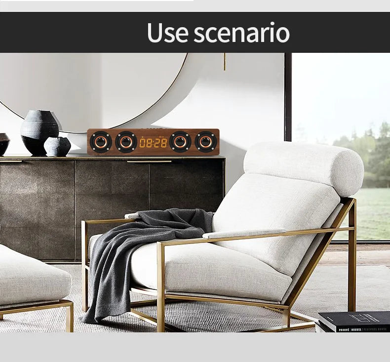 Wooden Bluetooth Speaker Portable Wireless Subwoofer Clock Soundbox Home Computer Echo Wall Soundbar HiFi Stereo TF AUX U Disk