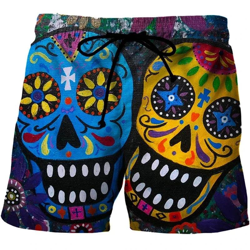 Funny Skull 3D Printed Skeleton Head Hawaiian Beach Shorts Hip Hop Goth Skeleton Graphic Gothic Short Pants for Men Vacation Boy Swim Trunks Swimmer Trousers - Premium  from Lizard Vigilante - Just $24.99! Shop now at Lizard Vigilante