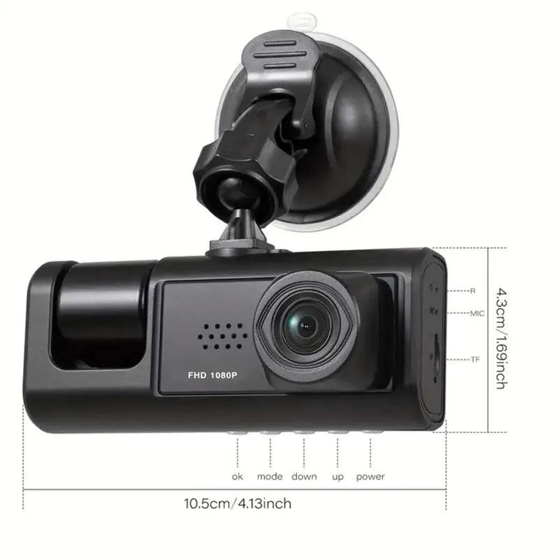 Dash Cam W/ IR Night Vision Loop Recording & 2" IPS Screen 1080P 3 Camera - Lizard Vigilante