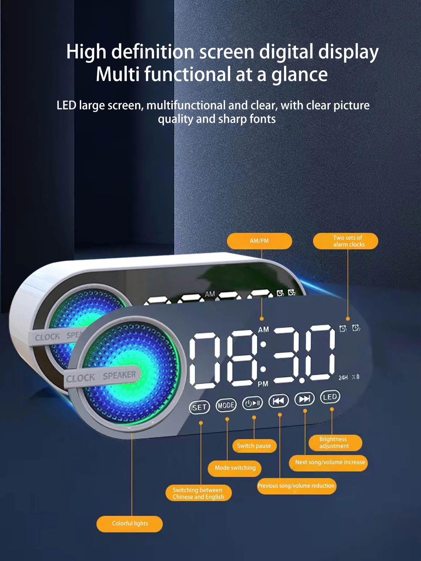 Wireless Bluetooth speaker, mini design with multiple functions as a clock, outdoor version subwoofer is powerful