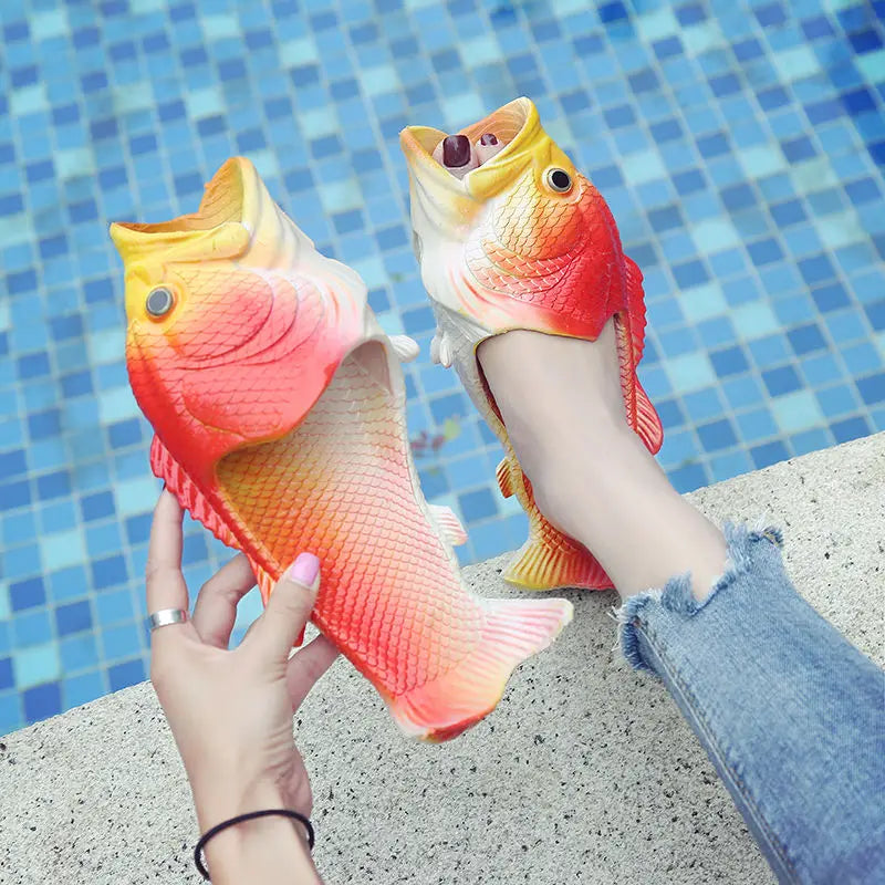 Funny Fish Slippers for Men & Women - Outdoor Couples Cartoon Animal Flip Flops, Plus Size 46-47 - Premium flip flops, Slides from Lizard Vigilante - Just $29.99! Shop now at Lizard Vigilante