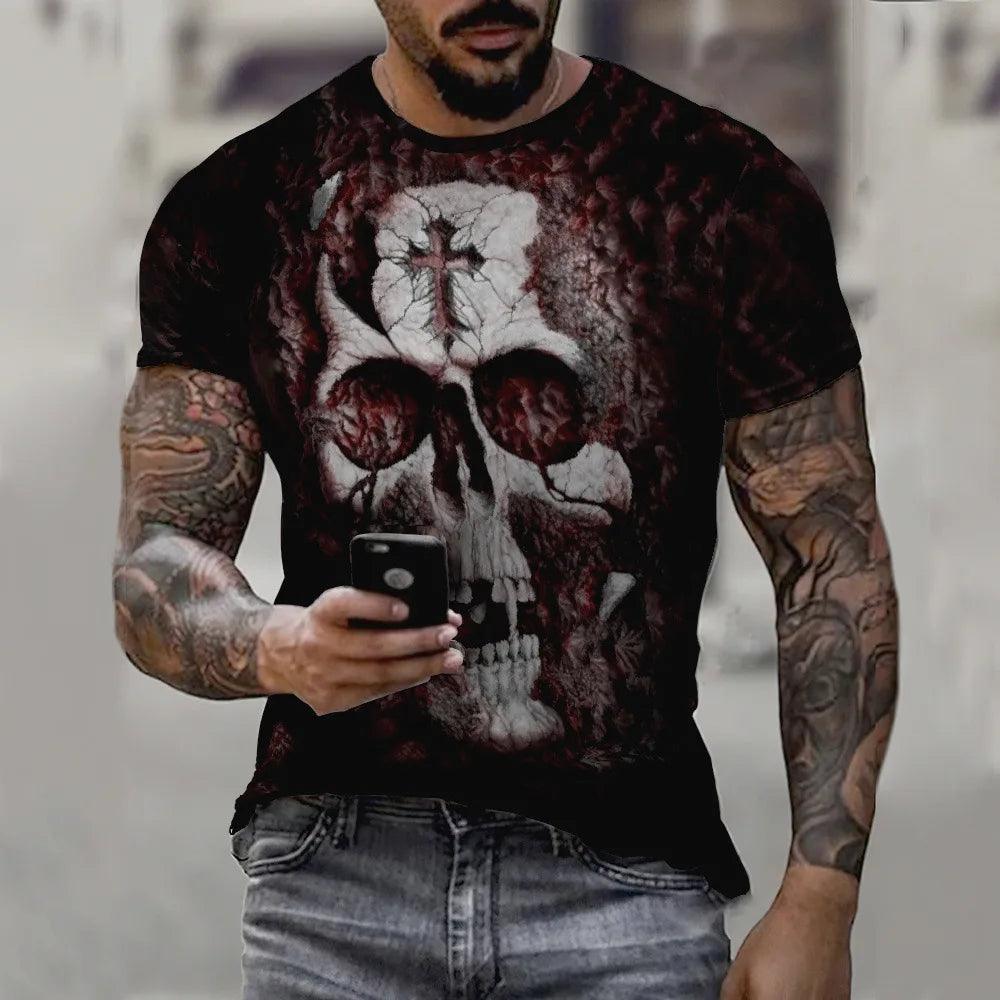 Men's T-Shirts Summer Horror Skull 3D Print Short Sleeve Hip-Hop Tops Tees Loose Men Clothing 6XL O-Neck Skeleton Street Rock - Premium  from Lizard Vigilante - Just $23.99! Shop now at Lizard Vigilante