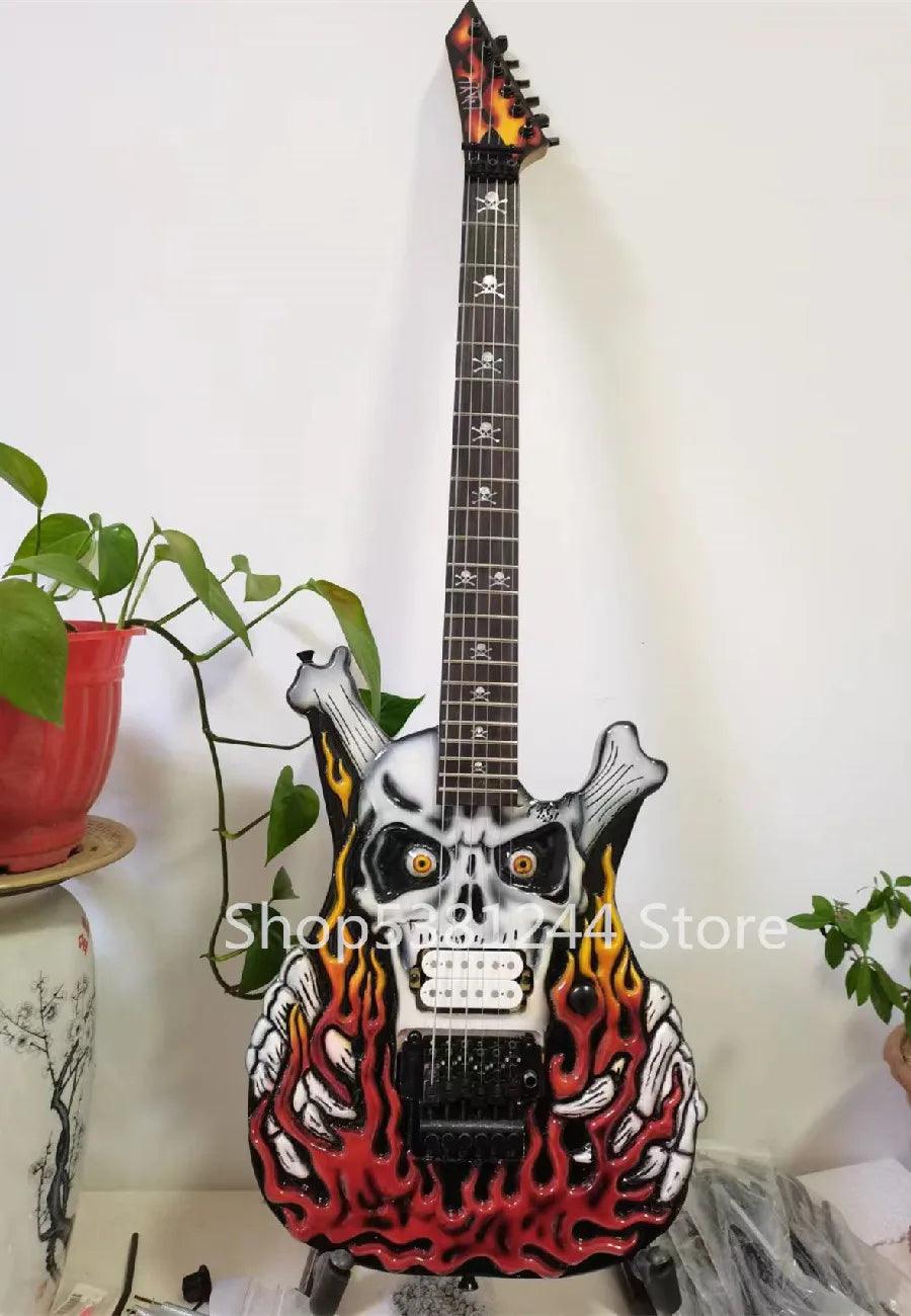 Rexxar Carved Grinning Skull Flame Electric Guitar - Premium T-Shirt from Lizard Vigilante - Just $519.99! Shop now at Lizard Vigilante