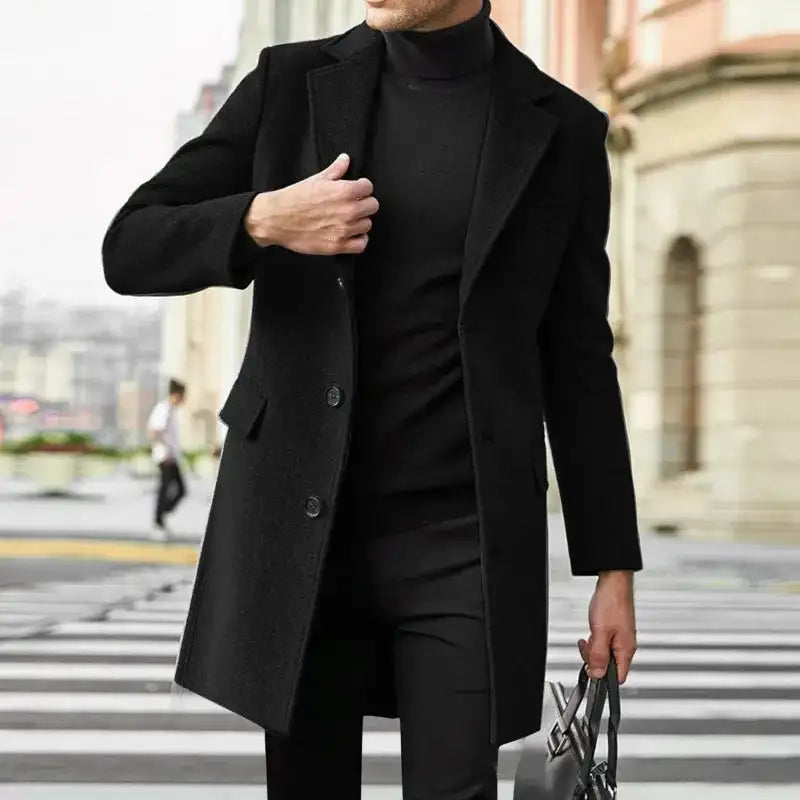 2023 Autumn and Winter New Men's Windbreaker British Long sleeved Woolen Coat Fashion Trend Coat Suit Single breasted