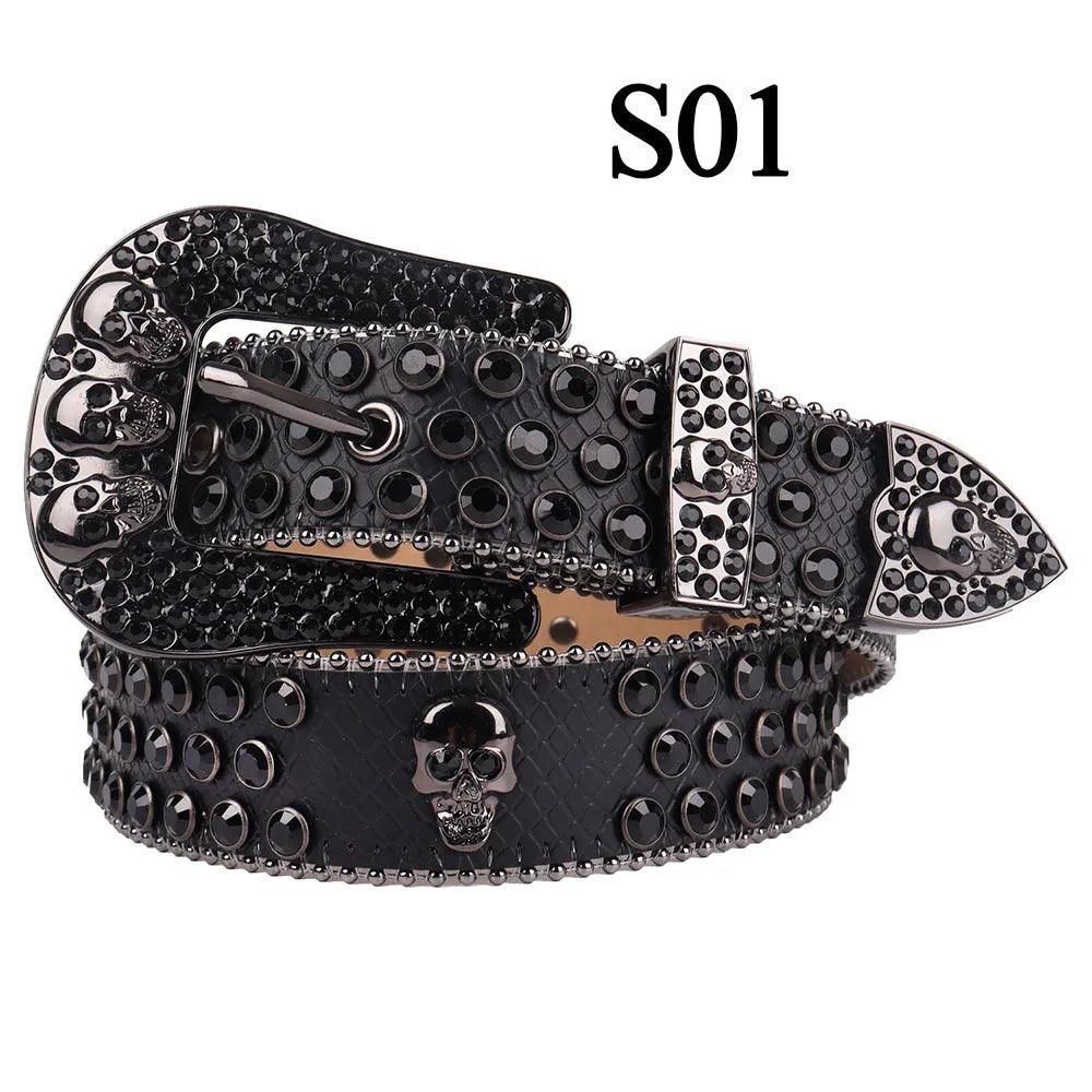 Red Skull Belt Jeans Skeleton Waistband Luxury Women Designer Belts High Quality Leather Strap Men Gothic Rhinestones Belt Ceinture Femme - Lizard Vigilante