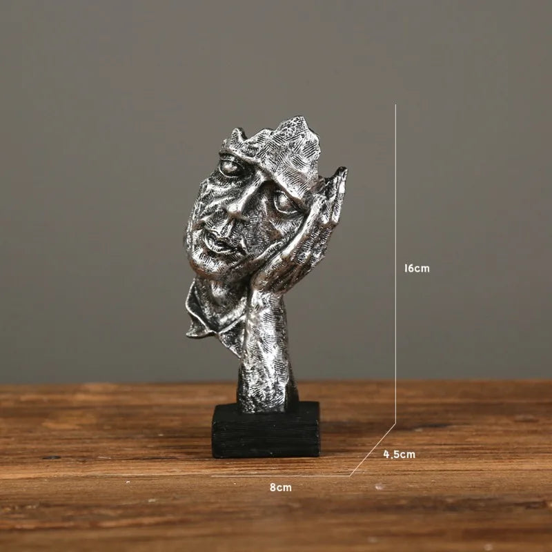 New Creative Abstract Silence Is Gold Abstract Figurine Resin Hand Face Men Statue Sculpture Home Office Living Room Desk Decor
