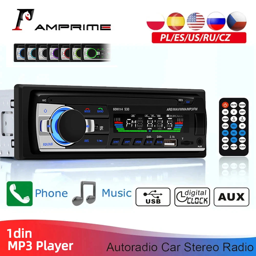 AMPrime Bluetooth Autoradio Car Stereo Radio FM Aux Input Receiver SD USB 12V In-dash 1 din Car MP3 Multimedia Player BT Music - Premium  from Lizard Vigilante - Just $30.99! Shop now at Lizard Vigilante