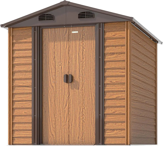 6x4 FT Wood-Look Metal Storage Shed - Durable Steel Outdoor Storage with Lockable Doors, Large Capacity Tool Organizer for Garden & Backyard - Premium shed from Lizard Vigilante - Just $389.99! Shop now at Lizard Vigilante