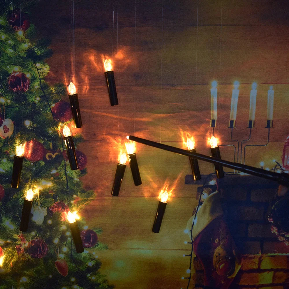 LED Floating Candle for Home Decoration, Flickering Flame, Timing Remote, Battery Operated, Halloween, Christmas,Black Candle