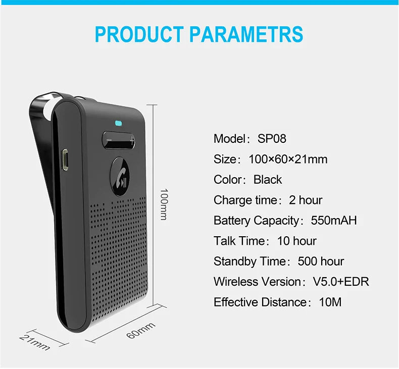 Bluetooth 5.4 Speaker Handsfree Car Kit Sun Visor Clip Wireless Audio Receiver Speakerphone Music Player Car Accessories