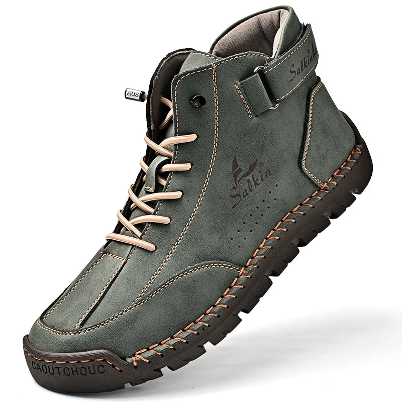 Handmade Leather Men’s Ankle Boots – Breathable Casual Outdoor Lace-Up Design Sneakers - Premium boots from Lizard Vigilante - Just $78.88! Shop now at Lizard Vigilante