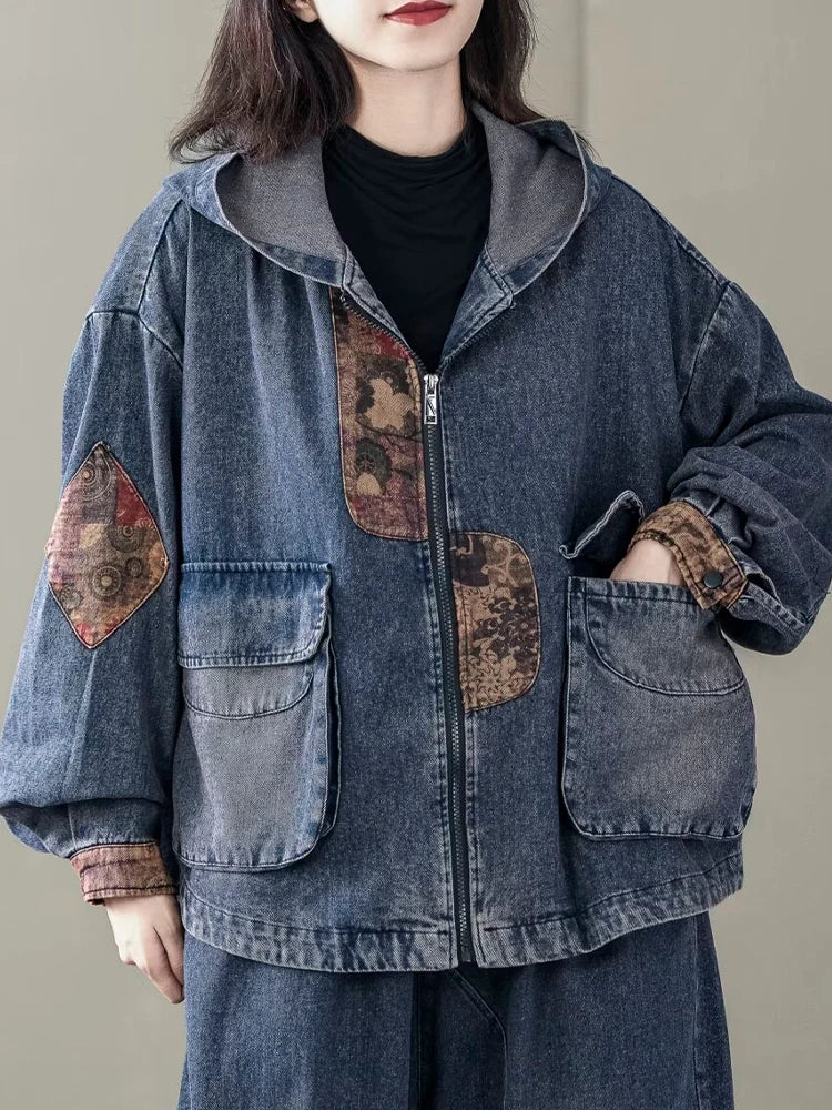 Max LuLu Korean Design Women’s Printed Vintage Denim Jacket – Punk Patchwork Coat - Premium jacket from Lizard Vigilante - Just $63.88! Shop now at Lizard Vigilante