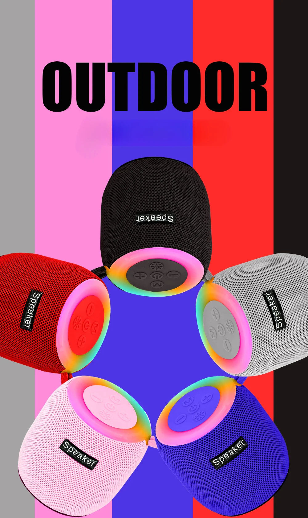 Outdoor portable wireless Bluetooth speaker, subwoofer, car and home with colorful lights, atmospheric small mini speaker