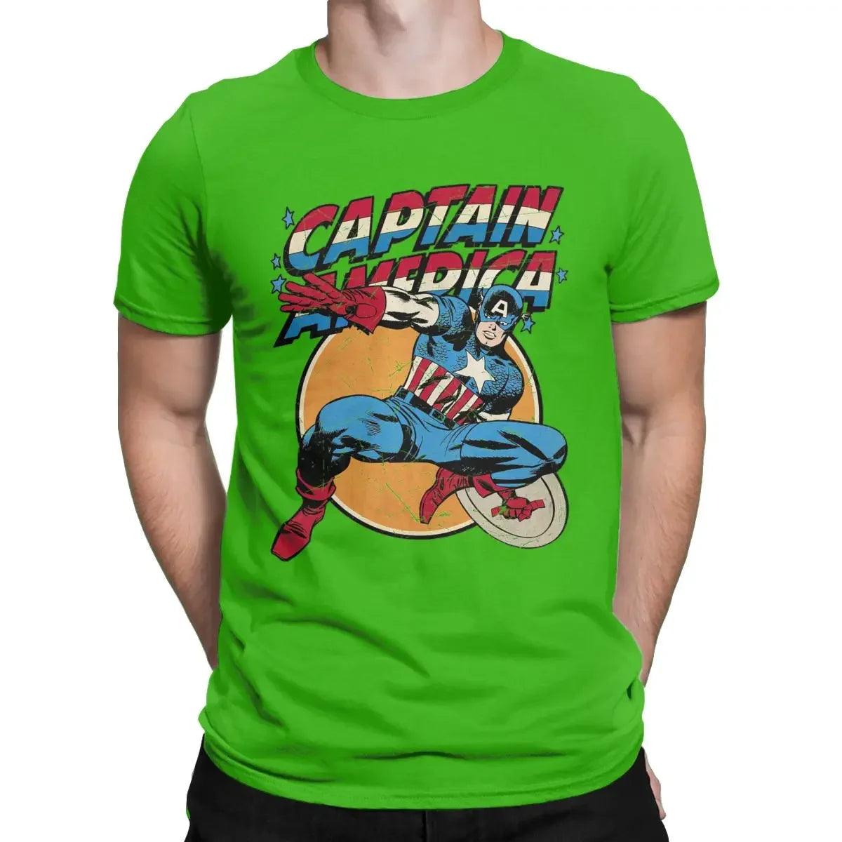 Captain America Vintage Marvel T-Shirts Men 100% Cotton T Shirts Disney Short Sleeve Tee Shirt Plus Size Clothing - Premium t-shirt from Lizard Vigilante - Just $28.99! Shop now at Lizard Vigilante