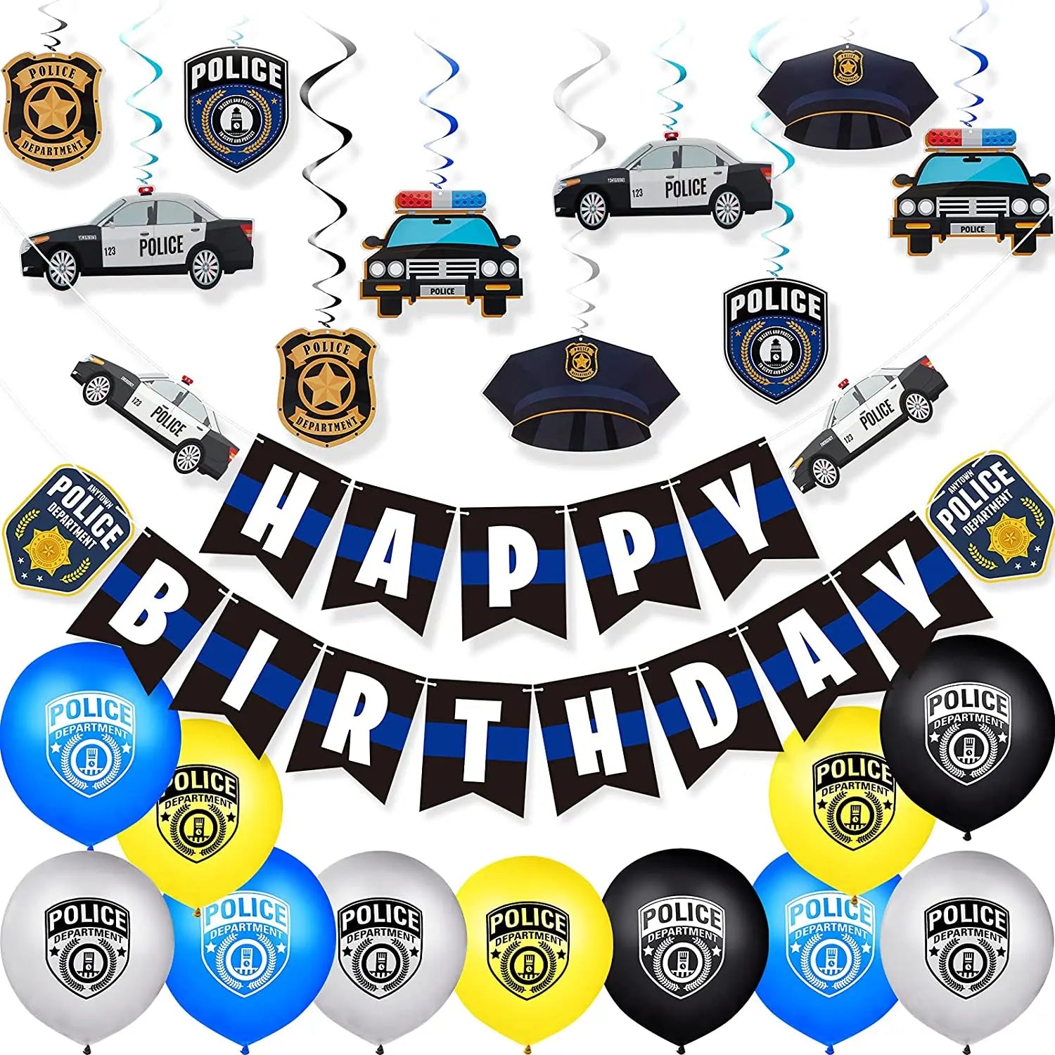 Police Theme Party Decor Police Party Latex Balloons Happy Birthday Banner Police Party Hanging Swirls Police Birthday Supplies - Premium party favors from Lizard Vigilante - Just $3.99! Shop now at Lizard Vigilante