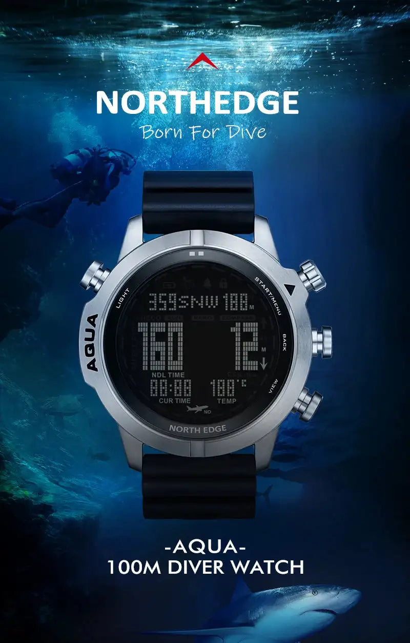 Men Dive Computer Watch Waterproof 100M Smart Digital Free Diving Watches Barometer Compass Temperature Clock