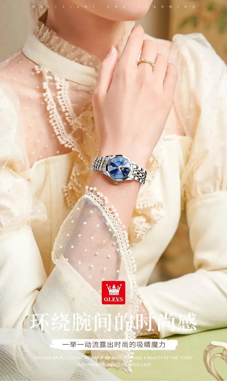 OLEVS Original Brand Elegant Women's Watches Waterproof Luminous Quartz Watch for Lady Necklace Bracelet Gift Box Set Calendar