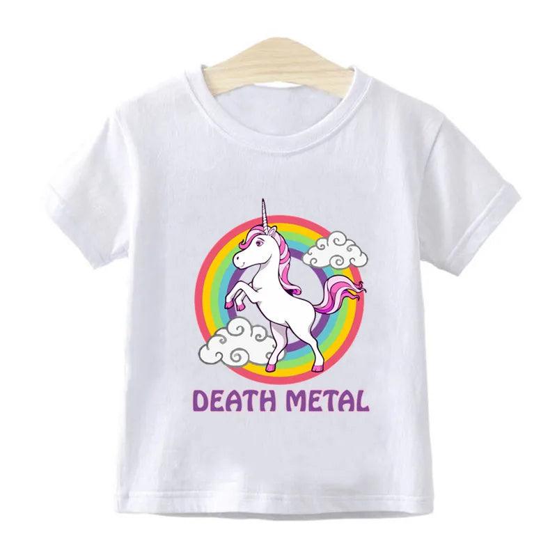 Rainbow Unicorn Death Metal Cartoon Print Kids T shirt Summer Casual Funny Girls Clothes Baby Boys Tops Children T-shirt,HKP2164 - Lizard Vigilante