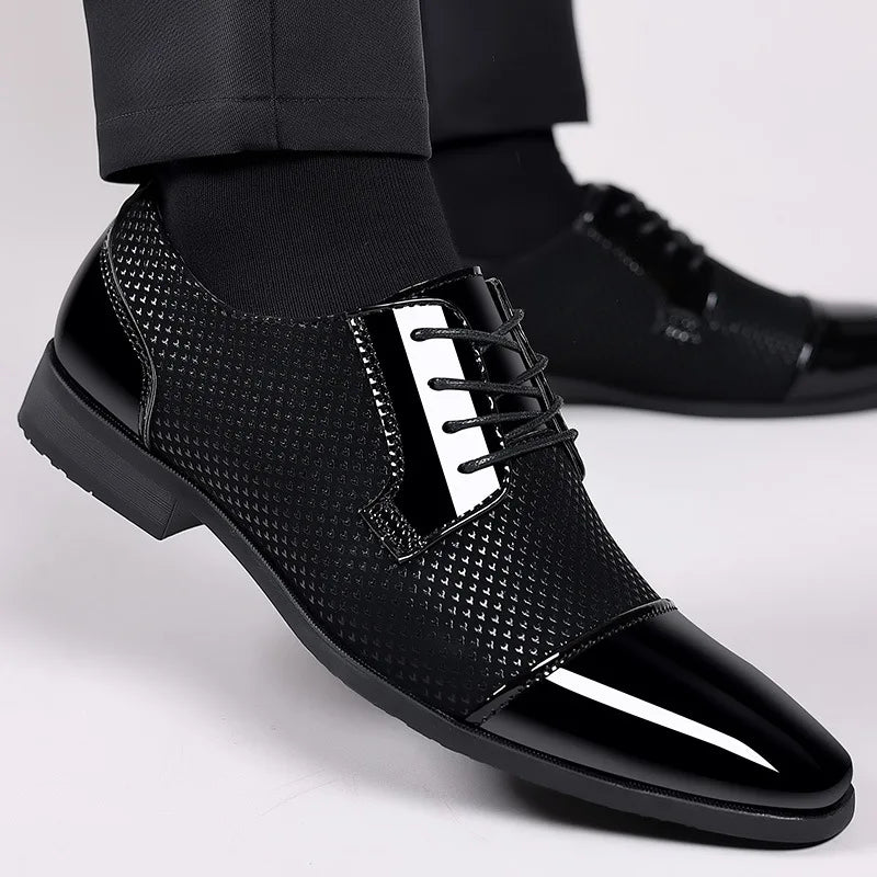 Classic Men’s Patent Leather Oxford Dress Shoes – Formal Lace-Up Brogues for Office, Wedding, and Party, Black PU Leather 2023 - Premium shoes from Lizard Vigilante - Just $43.88! Shop now at Lizard Vigilante