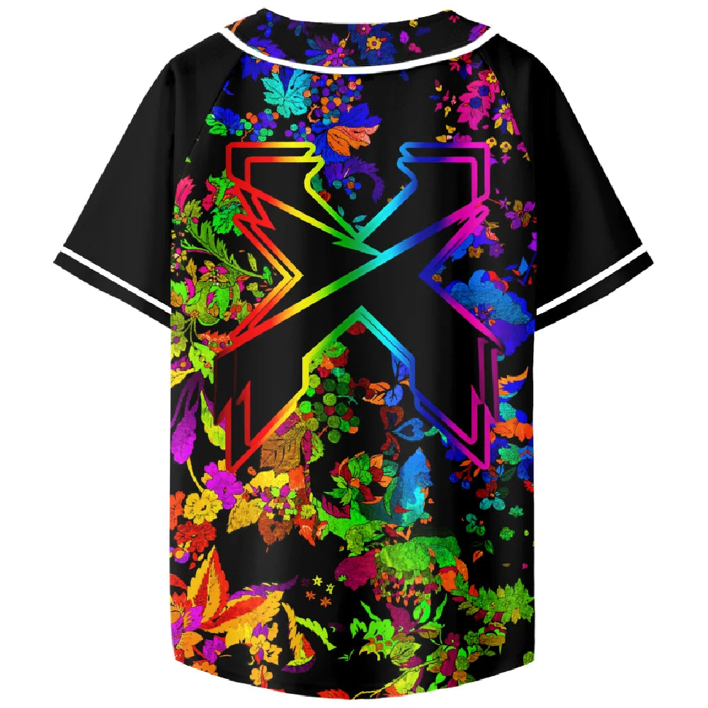 Excision Trippy Floral Pattern Baseball Jersey Merch Harajuku Thin button Baseball Uniform Baseball Jersey Fro EDC EDM Fan Top - Lizard Vigilante