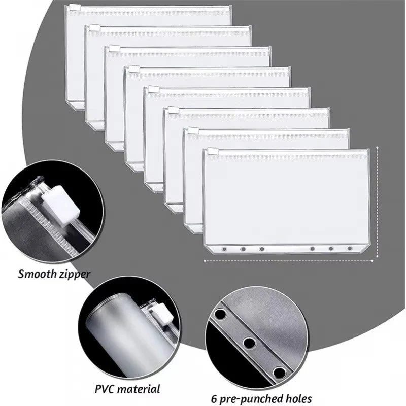 5pcs Transparent Zipper PVC Storage Bag Antioxidant Matte A5/A6 Cash Envelope Information Storage Folder School Office Supplies