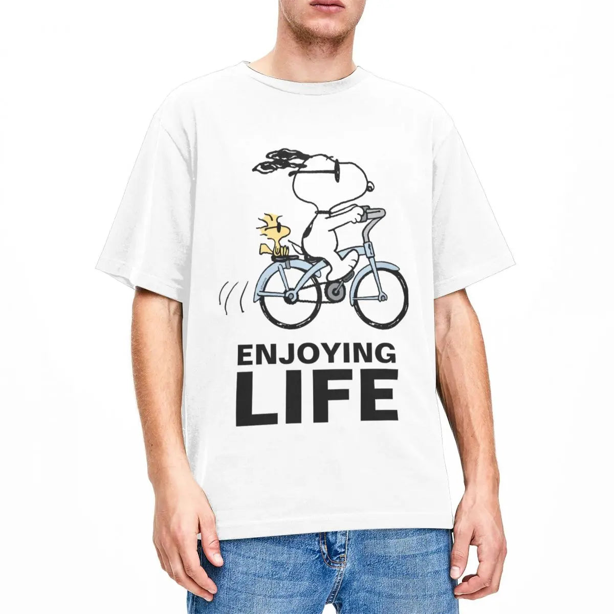 Snoopy & Woodstock Holiday Ride T-Shirt – Men’s & Women’s Cotton Comic Classic – Christmas Bicycle Adventure Tee - Premium t-shirt from Lizard Vigilante - Just $23.88! Shop now at Lizard Vigilante