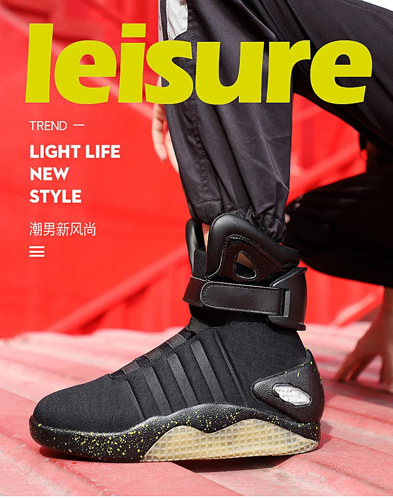 UncleJerry Men Boots Back to Future Adult USB Charging LED Shoes with Remote Control for Men and Women Boots for Party Mag - Premium  from Lizard Vigilante - Just $120.99! Shop now at Lizard Vigilante