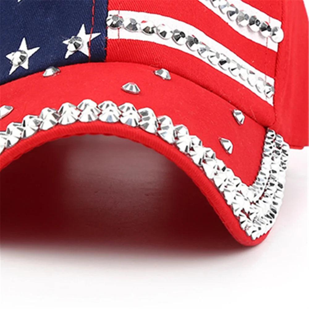 Men Women Baseball Cap USA Flag Diamond Rivet Brand Snapback Unisex Adjustable Rap Rock Hats Fashion Gorras - Lizard Vigilante