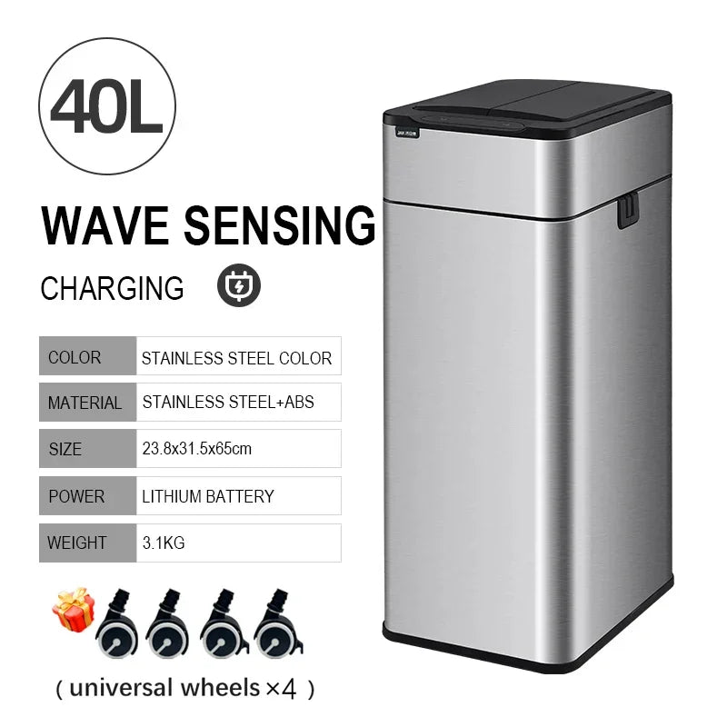 Smart Trash Can 20L 30 40 50 60 Liters Wastebasket Large Kitchen Garbage Cube Home Automatic Stainless Steel Garbage Bin Dustbin