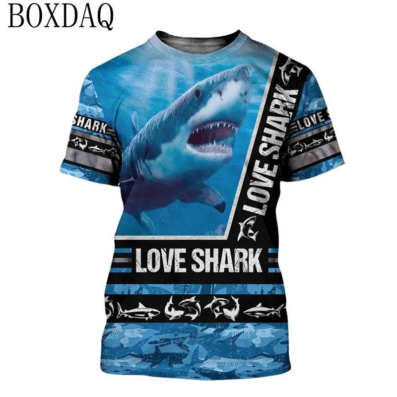 Summer 2024 Shark Attacks T-Shirts For Men's Beach Casual Summer 3d Print Killer Street Style Man T Shirt Short O-Neck Love Shark Trend Hip Hop Tops Tee 6XL Plus Size - Lizard Vigilante