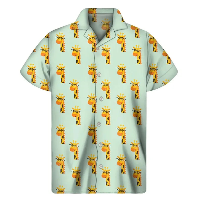 3D Printed Black And White Giraffe Pattern Hawaii Shirts Mens Short Sleeve Big Size Beach Shirts Funny Giraffe Party Blouse Tops